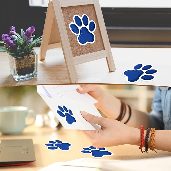Junkin 60 Pcs Mini Paw Prints Cutouts Accents Bulletin Board Patrol Table Decorations Wall Decal Poster for Kids Educational School Home Party Supplies(Blue)