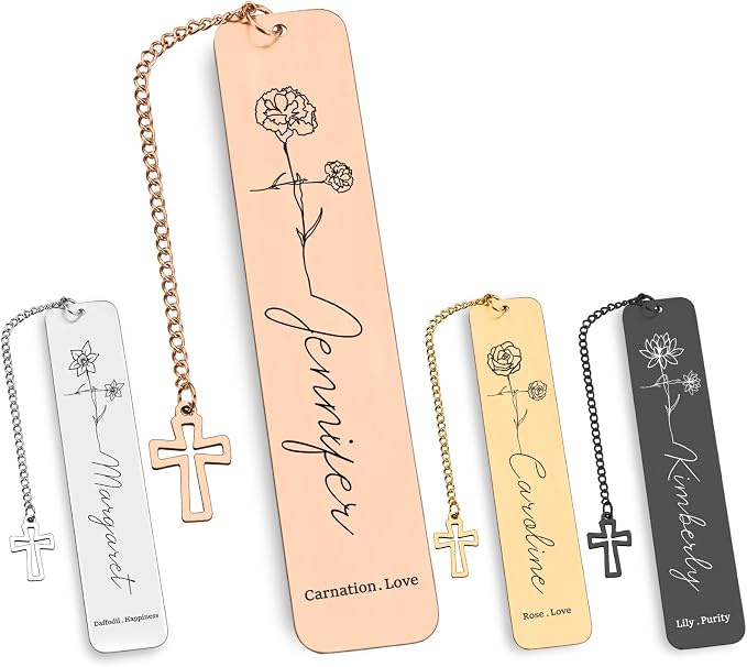 Personalized Bookmarks with Birth Flower Custom Christian Bookmark Gifts for Book Lovers Confirmation Gifts for Teen Girls Birth Flower Gifts for Daughter Friends Birthday Christmas Gift for Women