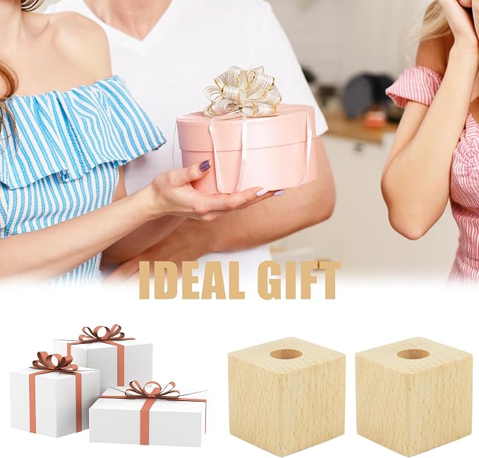 2 Pcs Beech Wood Pencil Holder Single Slot Pen Stands for Office & Home Desk (0.55" Hole, Pen Not Included)