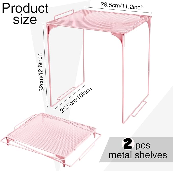 Ctosree 13 Pcs Locker Organizer and Accessories Kit Stackable Mesh Locker Shelf, Pen Holder, Magnetic Mirror, Whiteboard, Cloth, Marker, Magnet for Classroom Back to School Essentials(Pink)