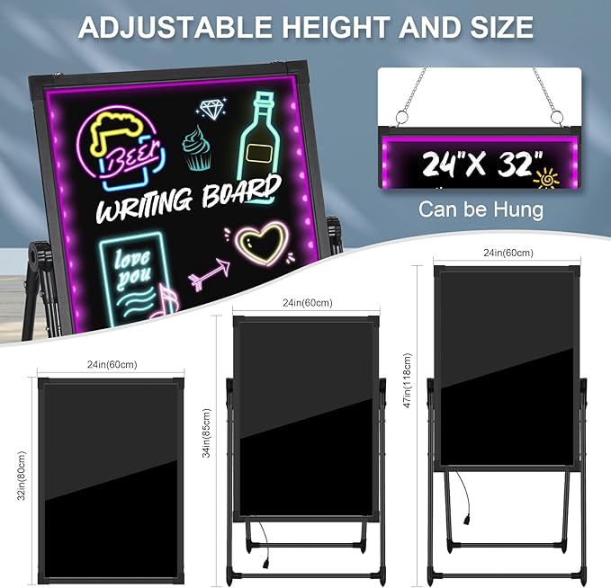 Remote Control LED Message Board 32x24 Inches - Flashing Neon Illuminated Menu Sign with 8 Fluorescent Markers for Restaurants, Shops, Bars