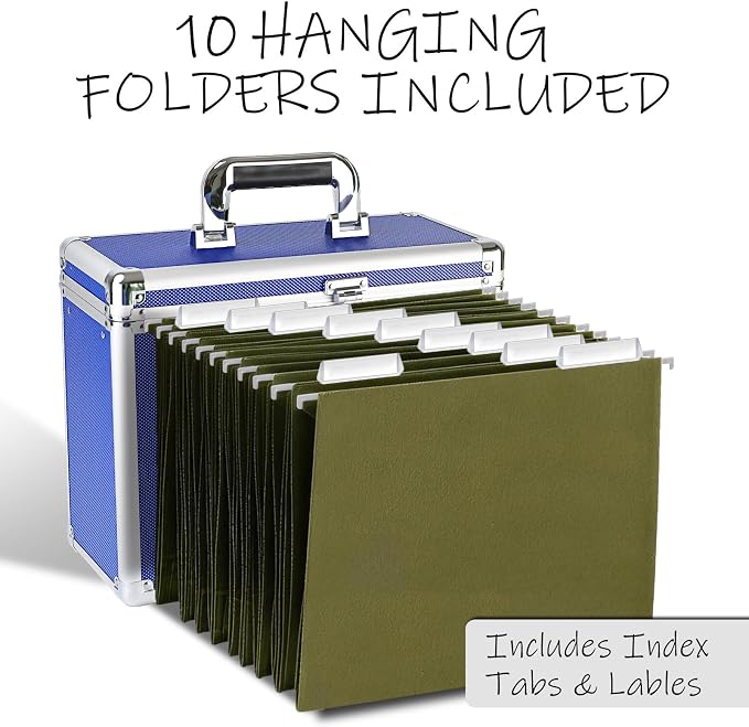 File Storage Cabinet for Letter Size Hanging File Folders, Suspension File Holder, Document Organizer Filing Lockbox in Office and Home with Combination Lock and 10-pack Hanging Files (Blue, Letter)