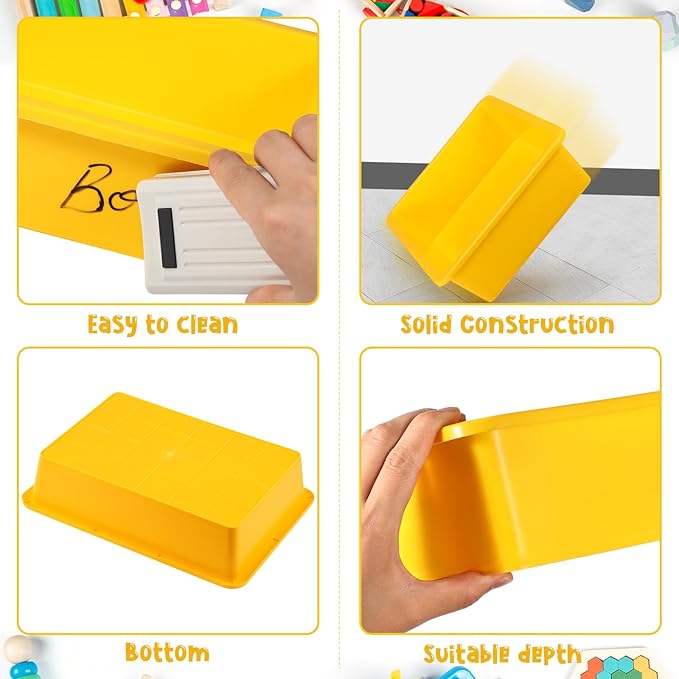 Hoteam 10 Pcs Flat Storage Organizer Tray Bin Paper Tray for Classroom Plastic Stackable File Organizer for School Office Teacher Book Organization(Yellow,13.78 x 9.84 x 3.15 Inch)