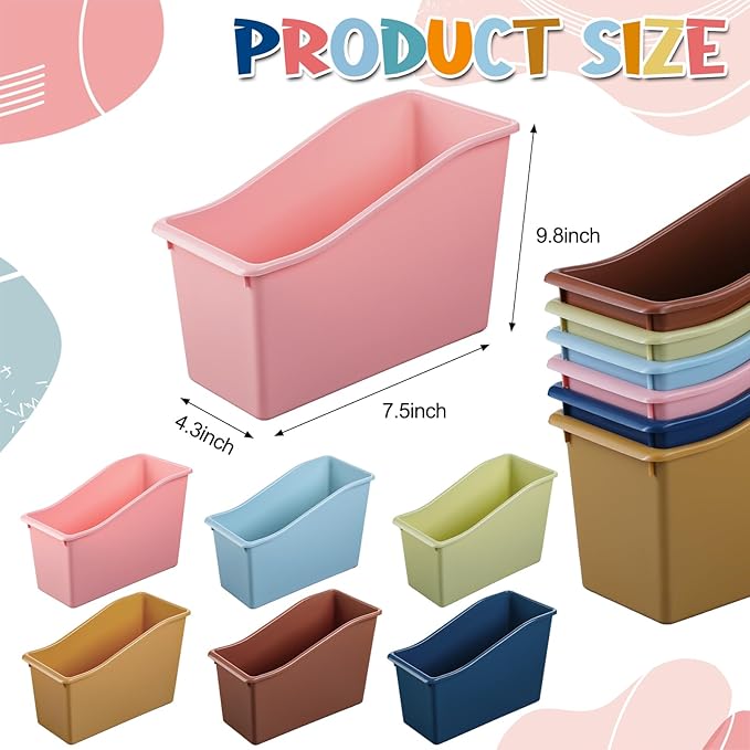 Jinei 24 Pack Boho Neutral Book Bins for Classroom Decor Bulk Plastic Bins with Name Labels Assorted Color Organization Book Bin Baskets Teacher Storage Boxes for Classroom Office