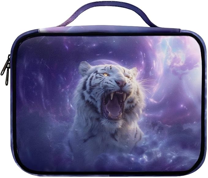 Tiger & Galaxy Print Bible Covers for Women & Men, Bible Organizer Carrying Case with Zippered Pocket Bible Protective Bag, Purple
