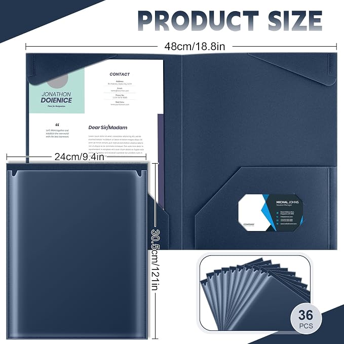 Henoyso 36 Pack Navy Blue Plastic Folders with Clear Front Pockets Heavy Duty File Folders with 2 Pockets and Card Slot for Student Communication School Office Presentation Report