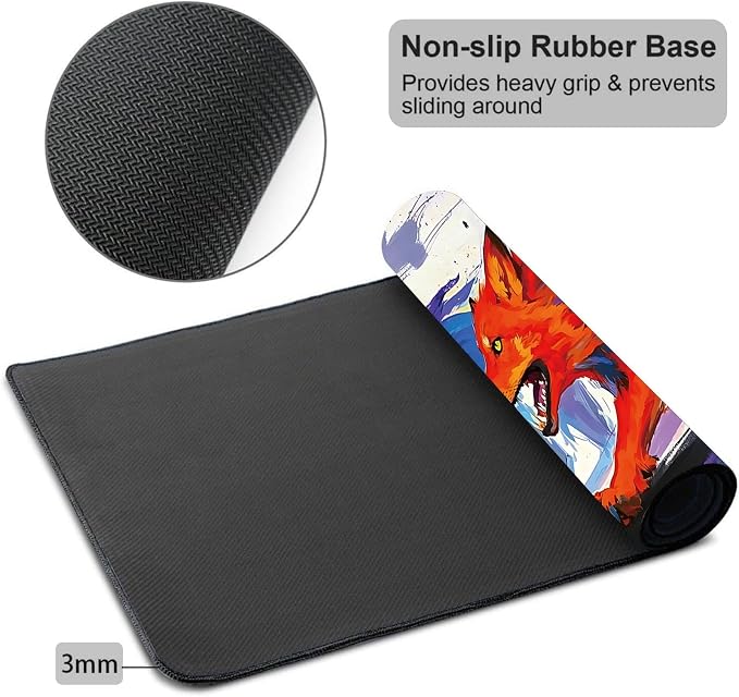 Mouse Pad Gaming Mousepad 31.5x11.8 Inch XXL Large + Coasters,Desk Mat with Stitched Edges, Non-Slip Rubber Base, Thick Mouse Pad for Computer, Laptop, Office & Home - Watercolor Wolf