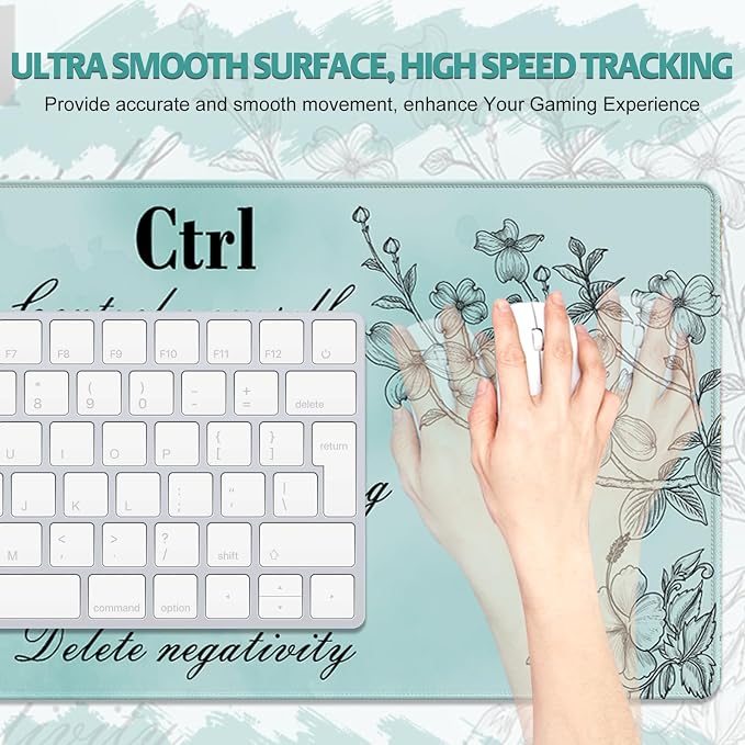Desk Mat for Keyboard and Mouse, Large Mouse Pad for Desk, Non-Slip Keyboard Pad, Computer Mats for Desktop, Cute Pad with Stitched Edges for Office, Gaming I Mint Green Ctrl Alt Del