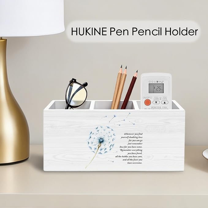 Dandelion Inspirational Pen Holder for Desk Decoration, Positive Quotes Wooden Box Sign Pencil Holder Organizer for Home Office Desk Accessories, Inspirational Gifts for Women Coworkers