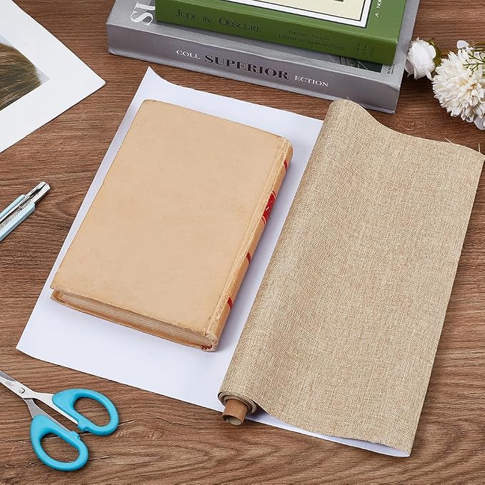 CRASPIRE 51 x 11.8 Inch Book Binding Cloth Tan Fabric Book Cover Surface Paper Backed Linen Polyester Fabric Woven Bookcover for Books Album Scrapbooking Archival DIY Covering Bookbinding Protector