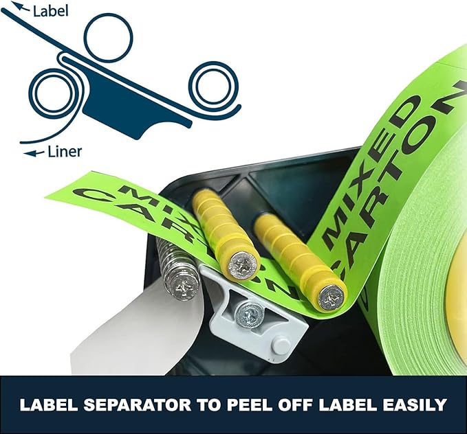 MDJ by Excell Manual Metal Label Sticker Dispenser with 4 Suction Cups Base for Tabletop, Adjustable Holder for Multiple Rolls for Office, Home, Warehouse, Easy Peel Off, Fits up to 3" Wide Labels