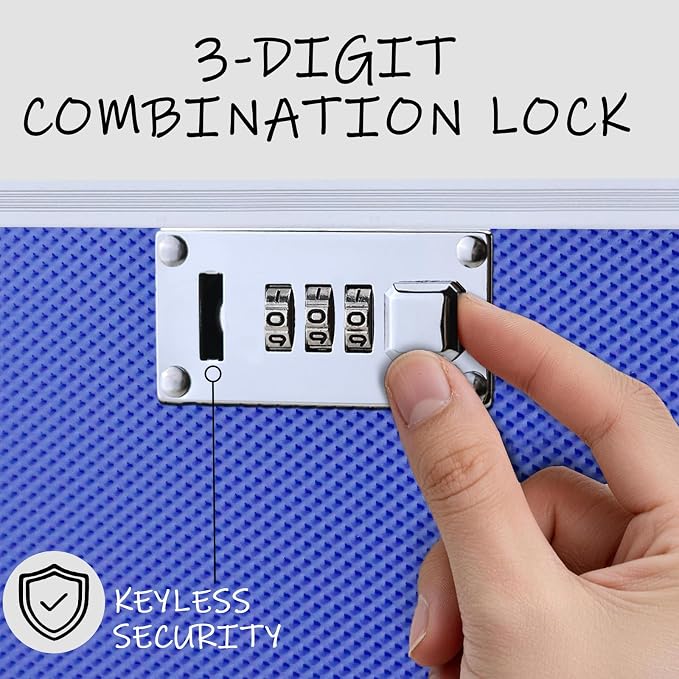File Storage Cabinet for Letter Size Hanging File Folders, Suspension File Holder, Document Organizer Filing Lockbox in Office and Home with Combination Lock and 10-pack Hanging Files (Blue, Letter)