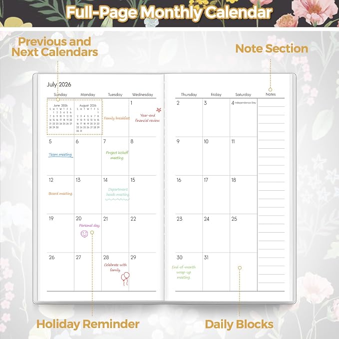 SKYDUE Pocket Calendar 2026-2028, Pocket Monthly Planner Jul 2026 - Dec 2028 for Purse, 6.7" X 3.8" 30-Month Small Planner, Academic Year Calendar, Compact Design with Plastic Sleeve