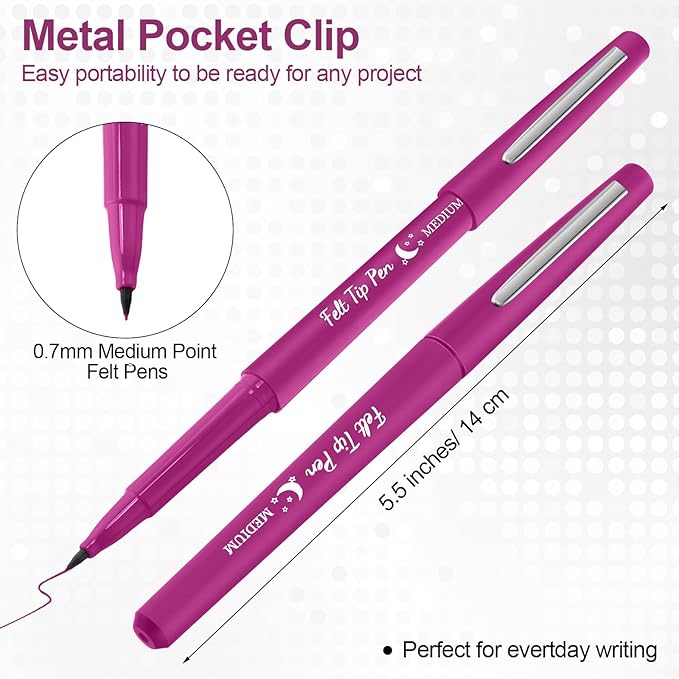 Fuyoooo 36 Pcs Pink Felt Tip Pens 0.7mm Medium Point Felt Tip Marker Pens Bulk, No Smear, Quick Dry for Journaling Planner Writing Note-taking Art Office and School Supplies