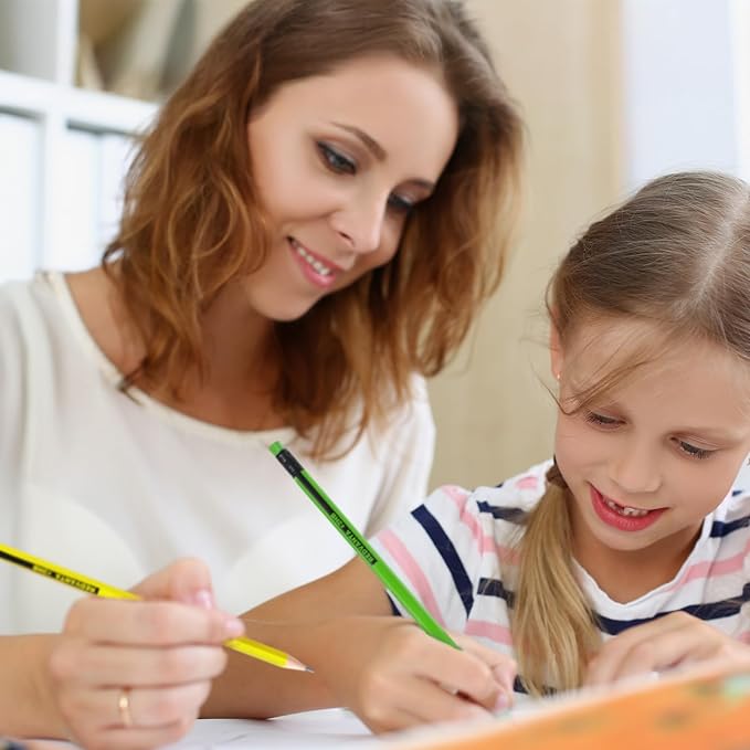 Pre-Sharpened Pencils #2 HB for Kids, Neon School Number 2 Pencils with Latex-Free Erasers, Smooth Writing, Break-Resistant, Easy to Sharpen, Comfort Grip, Back to School Supplies, 12 Count