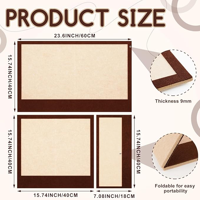 Hahafelt Set of 3 Vision Boards, 32"x 24" Bulletin Vision Felt Board Self-Adhesive, Decorative Picture Boards with 30 Push Pins for Home Office Church Prayer Wall Memo (Brown+Camel)
