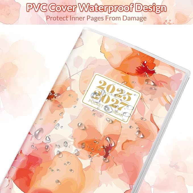 KONVINIT Pocket Calendar 2025-2027, Floral 2025-2027 Monthly Planner - 3.7" x 6.7" - Runs from July 2025 Until December 2027, 2026 Pocket Planner with PVC Cover for Home, School, Office Supplies