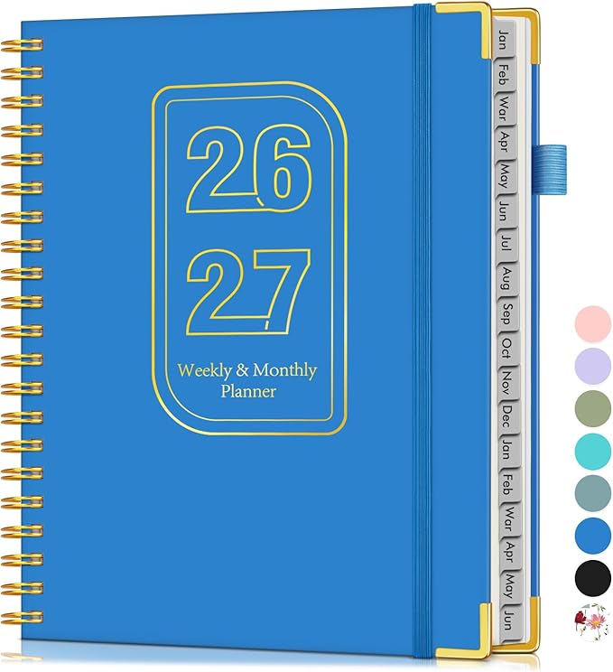 Planner 2026-2027, 18 Months Weekly and Monthly Hardcover Planner, January 2026 - June 2027, 8.5" x 11" A4 Large Daily Calendar Planner Book with Tabs, Spiral Yearly Agenda Organizer Notebook for School Work Home, Navy