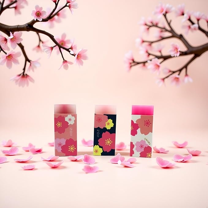 3 Pcs Pink Lovely Cherry Blossoms Rubber Erasers of Sakura Petal Sketch Painting Pencil Correction Tool School Office Stationery Supply Standard Pencil Erasers