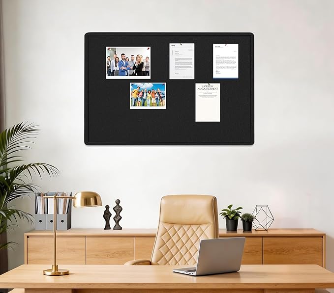 Bulletin Board, 36 X 24 inches Cork Board with 20 Pushpin, Felt Cork Board Notice Pin Board, Self-Adhesive Vision Board Mood Board Foldable Photo Board for Wall - Black