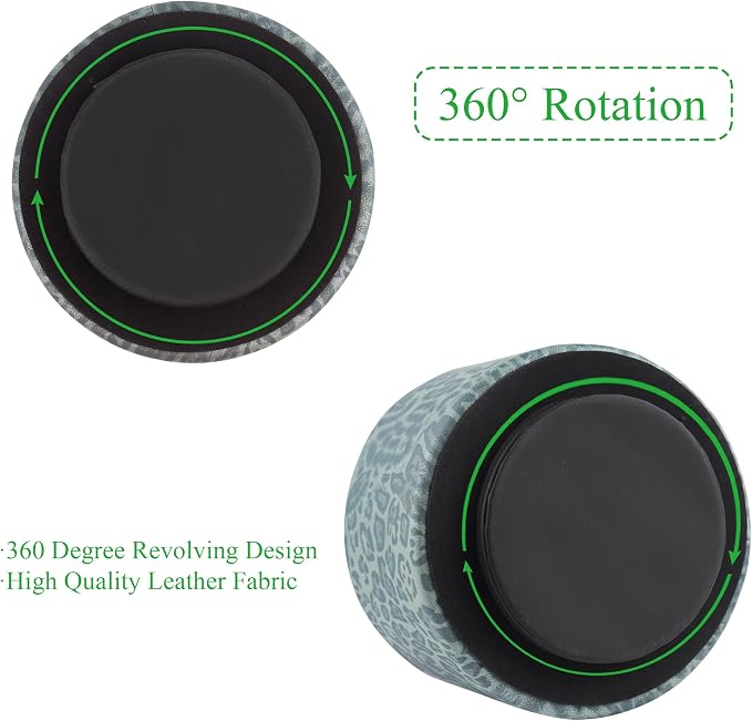Round Leather Art Supply Organizer,Remote Control Holder,360 Degree Rotating,Multi-Functional Pencil Holder,4 Compartments Desktop Stationary Organizer(1-Leopard Green)