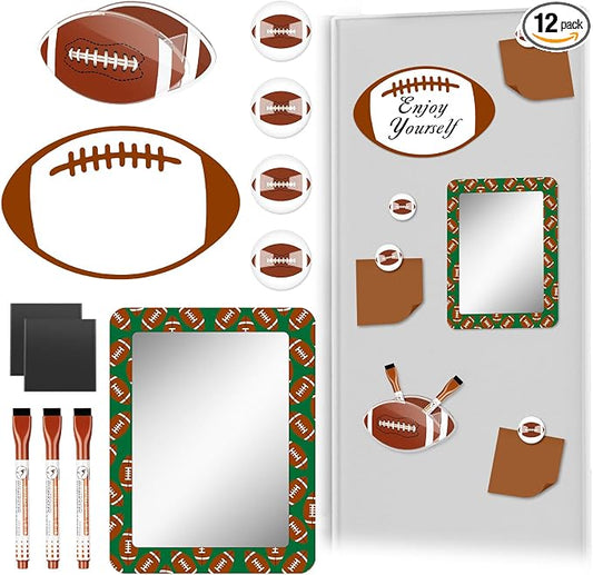 Demonwer 12 Pcs Locker Accessories Kit Rugby Themed Magnetic Whiteboard Mirror Pen Holder for Back to School Essentials Locker Decorations