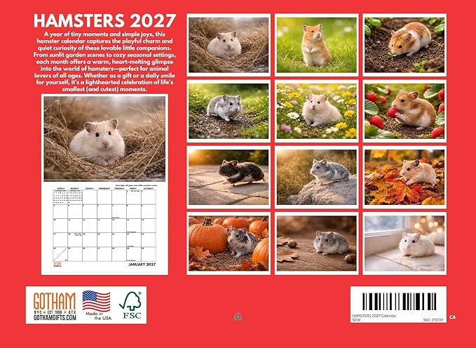 Hamster Calendar 2027 Monthly Wall Calender 12 Month