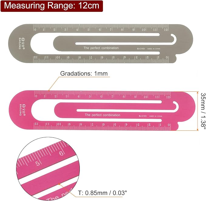 HARFINGTON Straight Ruler 12cm Metric Bookmark Clip Ruler Metal Aluminum Alloy Scale on Both Sides Measuring Scale Tool for Measure Study Reading Classroom Office, Brown & Red