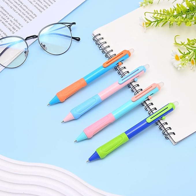 Temiary 8 Pcs Aesthetic Retractable Erasable Gel Pens & 10 Pcs Extra Refills, Ink Pen with Eraser, 0.5 mm Fine Point Smooth Writing for Students School Office Supplies (Blue Ink)