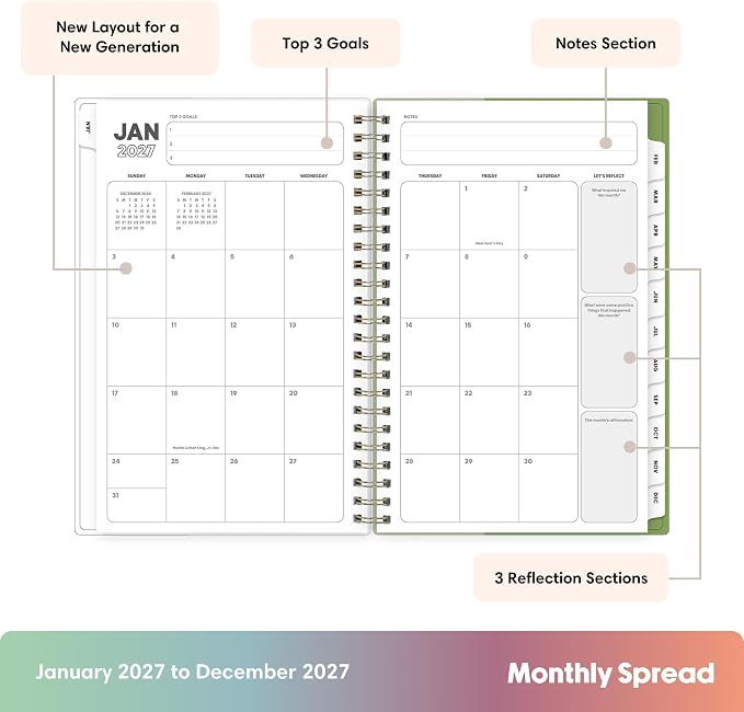 Blue Sky Gen Z 2027 Weekly and Monthly Planner Calendar, January 2027 - December 2027, 5" x 8", Flexible Interchangeable Cover, Durable Twin Wire Binding, Laminated Tabs, Storage Pocket, Monica