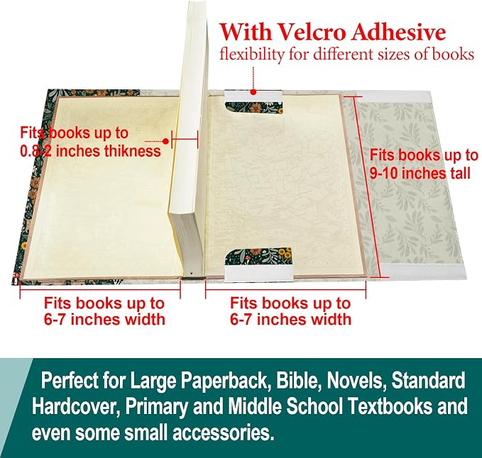 Cute Cat Book Cover for Paperbacks,Adjustable Washable Soft Canvas Fabric Book Cover with Pocket Bookmark,Double Side Floral Print Book Protector Covers for Hardcover Book Lover Gift Women
