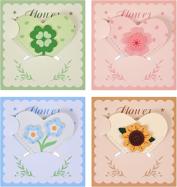 VYRANA 4Pcs Leather Heart Bookmarks - Cute Corner Book Marks Sets for Reading, Floral Read Lover Gifts for Women Men Kids Girl Readers, Pretty Book Markers for Reading, Aesthetic Gifts for Planner