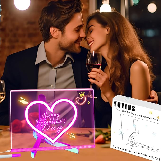 Lumiboard LED Drawing Board, Light Up Acrylic Dry Erase Board with 7 Colors, LED Note Board with Colors, LED Message Writing Board, Adjustable Stand & Drawing Stencils Set Included
