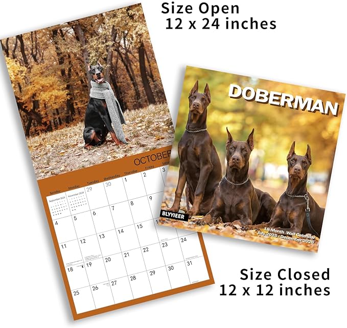 2025-2026 Wall Calendar,Doberman Wall Calendar, 12" x 24" Open,Family Planner Calendar Organizer with Doberman Images, for Dogs Lovers