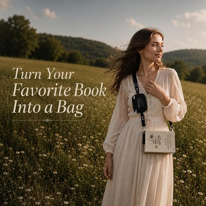 Detachable Strap Bookmark for Reading Women, Turns Any Book into A Bag, Reading Accessories Gifts for Book Lovers, Fits 8" Books, Black
