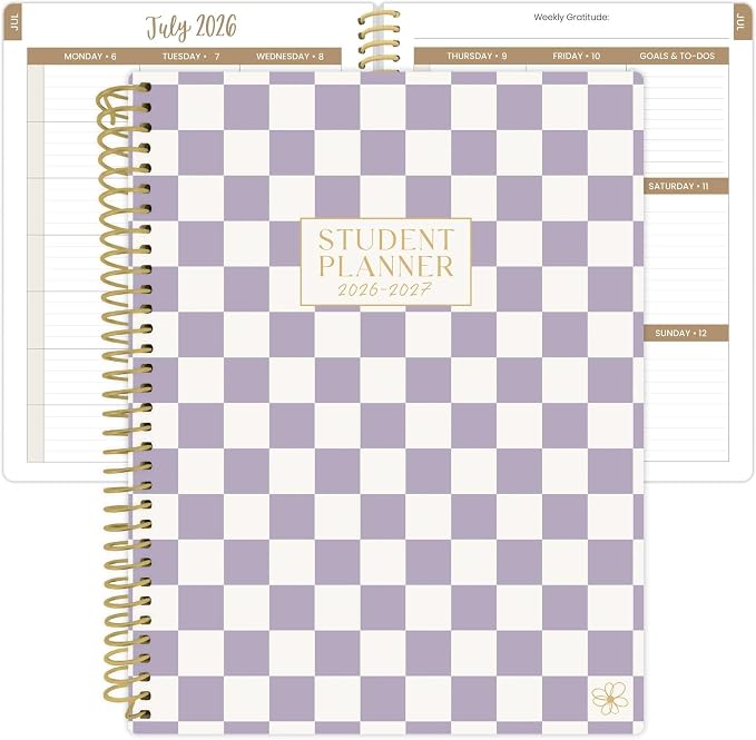 Daisy by bloom daily planners 2026-2027 Academic Year Student Planner (July 2026 - July 2027) - Elementary Through Middle School Calendar Agenda Book - 7” x 9" - Checkered