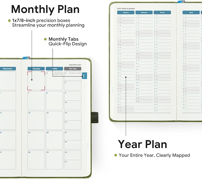 2026-2027 Weekly and Monthly Planner (July 2026–December 2027),6.5"x3.75",Vertical Layout,18 Months Agenda with Month Tabs & Pocket, Academic Calendar with Vegan Leather Cover,Charcoal Gray