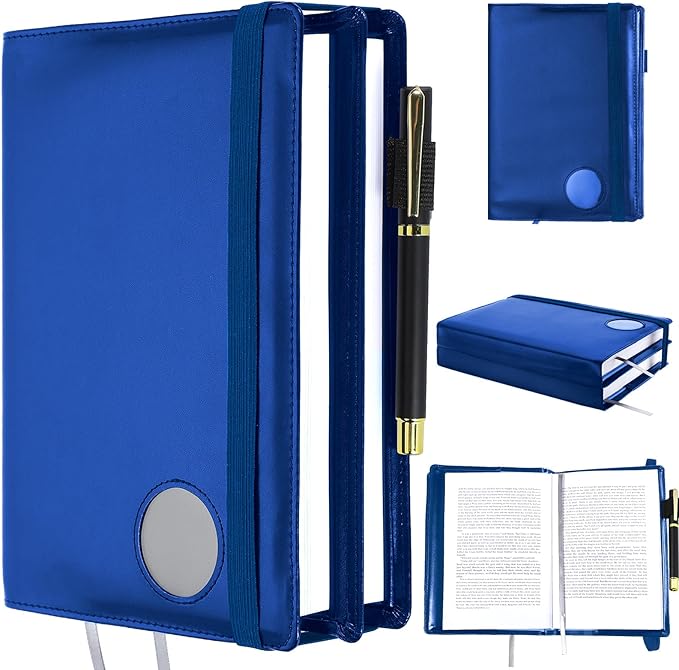 Motipuns 1 Pack Double AA Book Cover & 12 Steps & 12 Leather Double AA Book Cover Medallion Holder Paperback Protector Leather Gift for Women Men (Blue)