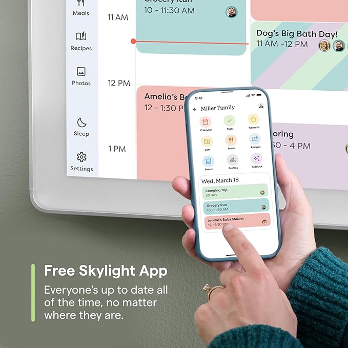 Skylight Calendar Max: 27-Inch Smart Digital Calendar & Chore Chart, Family Organizer with Interactive Touchscreen Display with NA Adapter, Aluminum Metal Shadowbox