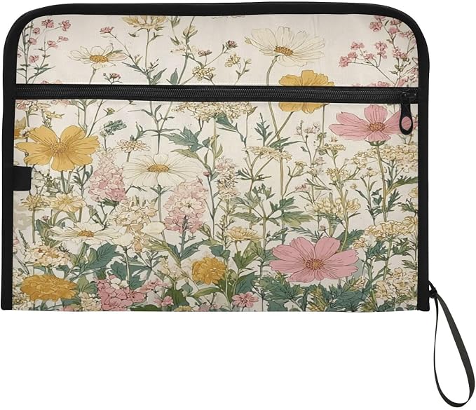 Pink Beige Flowers Accordion File Organizer Expanding Document Folder with 13 Pockets Portable File Folder for A4 Letter Size