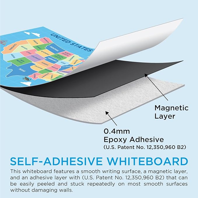 COMIX Magnetic Dry Erase Board, Educational Jigsaw Puzzle Board for Kids, 26" x 17" Adhesive 42 State USA Map Puzzle for Kids at Home Student Classroom