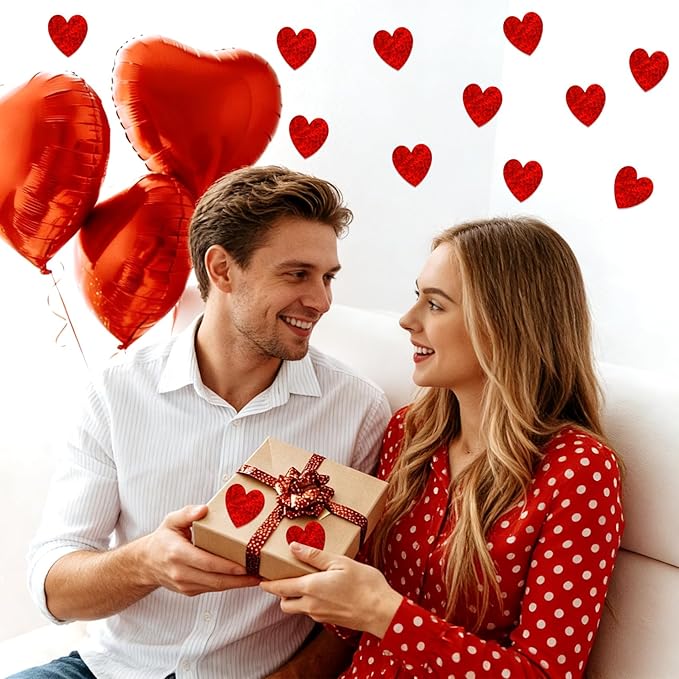 Heart Stickers, 1000Pcs Glitter Red Heart Stickers, 1.5" Shiny Self Adhesive Foil Red Love Decorative Labels for Valentine's Day, Wedding, Anniversaries, Mother's Day, Award Classroom Supplies