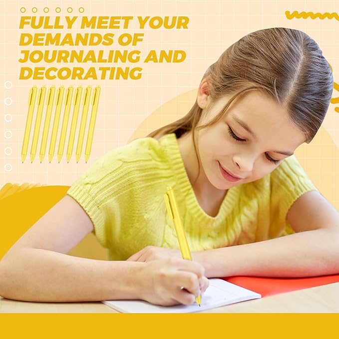 Cholemy 24 Pack Retractable Pens Bulk Pastel Gel Ink Pens 0.5mm Fine Point Tip Black Ink with Grip Smooth Writing for Journaling Note Taking School Supplies(Yellow)