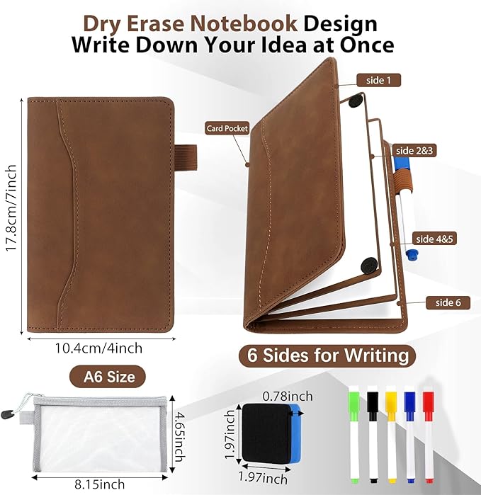 Feifeiya 6 Sides Dry Erase Whiteboard Notebook Portable Notebook White Boards 4"x7"(a6) Mini Folding Whiteboard Anti-ghosting Surface, Travel Dry Erase Mini White Board for Office, School, Study