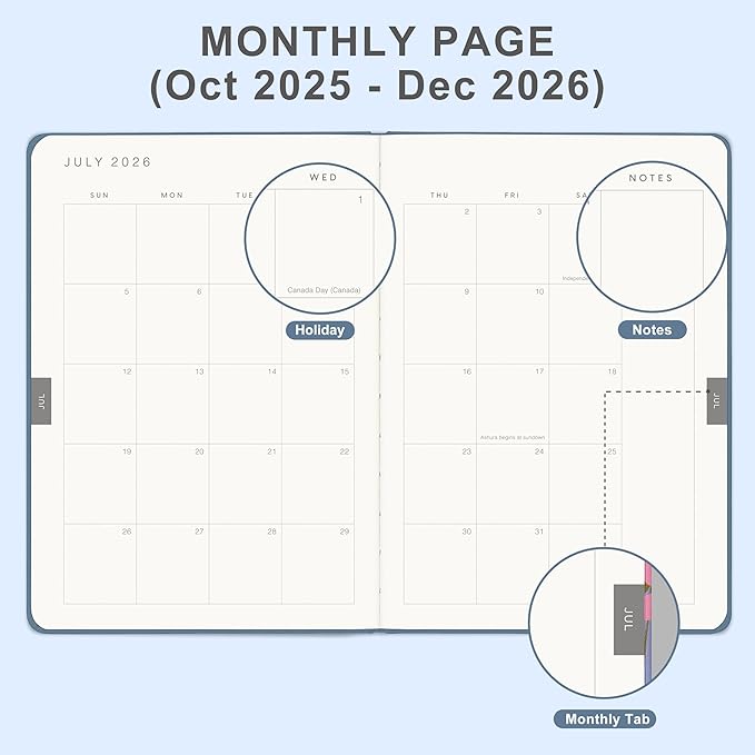 And Per Se 2026 Planner, 15 Months Hardcover Daily, Weekly & Monthly Planner, A5 size, 100GSM Thick Paper, Back Pocket, 5.7" x 8"(Dark Blue)