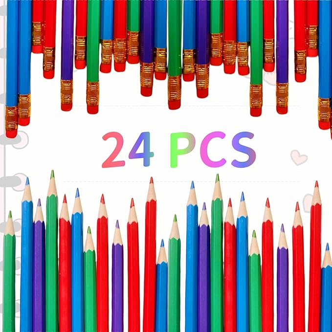 24 Pcs Erasable Checking Pencils, Pre-Sharpened, for Marking, Coloring, Tests, Grading, Office, (Multicolor)