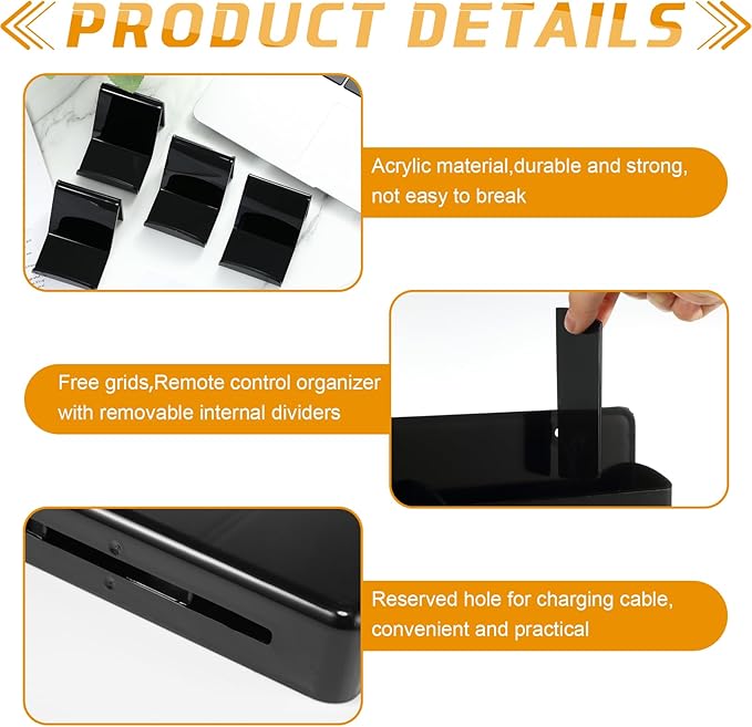 Chunful 10 Packs Black Wall Mount Holder Stand 2 Pcs Three Compartments Universal Remote Control Holders 8 Pcs Controller & Headset Wall Mount Holder Stand for Home Office School
