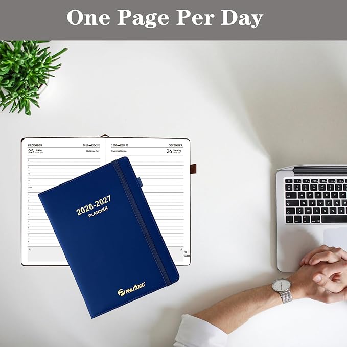 Daily Planner 2026-2027, Academic Calendar(July 2026 - June 2027) - One Page Per Day, Daily Monthly Agenda, 5.7" x 8.3" Appointment Book with Hourly Schedule and Monthly Tabs (Navy Blue)