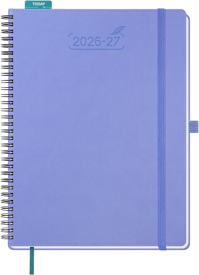 BEZEND Weekly Planner 2026-2027 (8.5" x 11") with Hourly Timeslots (Jul 26-Dec 27) 18 Months Academic Calendar & Monthly Tabs, for Students, Work & Home, Spiral PU Leather Softcover -Cornflower