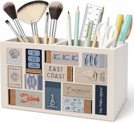 Coastal Beach Pen Pencil Holder for Desk Accessories Coastal Beach Office Decor, Retro Coastal Ocean Beachy East Coast Decorative for Home Bedroom Office Desk Tabletop